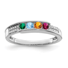 14K White Gold Family Jewelry Synthetic Stone & Diamond Set Ring - 54