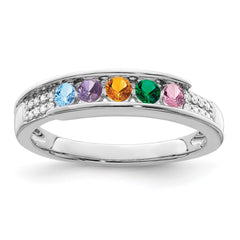 14K White Gold Family Jewelry Synthetic Stone & Diamond Set Ring - 31