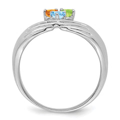 14k White Gold 3 Genuine Stone Family Ring