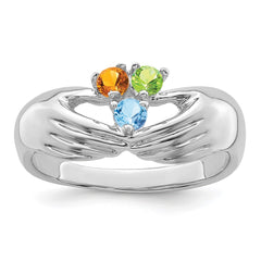 14k White Gold 3 Genuine Stone Family Ring