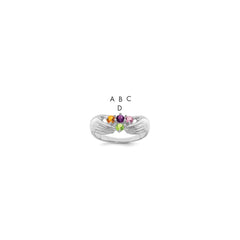14k White Gold 4 Genuine Stone Family Ring