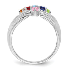 14k White Gold 6 Synthetic Stone Family Ring