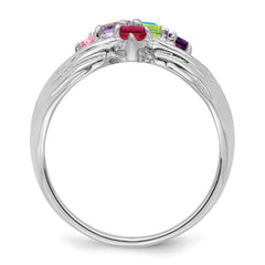 14k White Gold 7 Synthetic Stone Family Ring