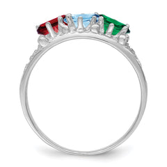 14k White Gold 3 Synthetic Stone Family Ring - 2