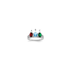 14k White Gold 3 Synthetic Stone Family Ring - 2