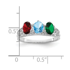 14k White Gold 3 Genuine Stone Family Ring - 2