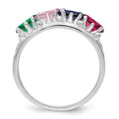 14k White Gold 4 Synthetic Stone Family Ring