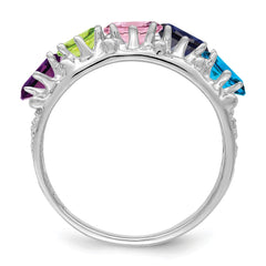 14k White Gold 5 Genuine Stone Family Ring - 2