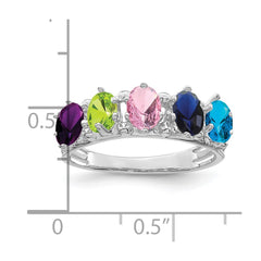 14k White Gold 5 Genuine Stone Family Ring - 2