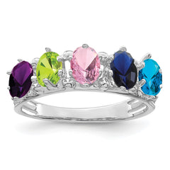 14k White Gold 5 Genuine Stone Family Ring - 2