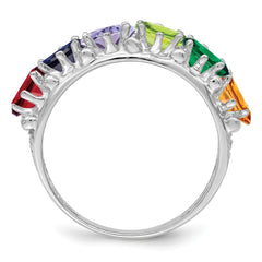 14k White Gold 6 Synthetic Stone Family Ring - 2