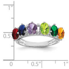 14k White Gold 6 Genuine Stone Family Ring - 2