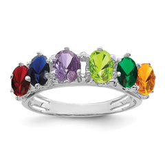 14k White Gold 6 Genuine Stone Family Ring - 2