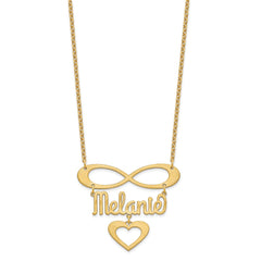 14k Yellow Gold Brushed Infinity/Heart and Name Necklace