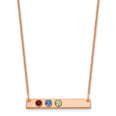 14K Rose Gold 3 Birthstone w/ 14k Bezel Small Bar Necklace