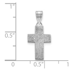 10k White Gold Small Cross Fingerprint Pendant
