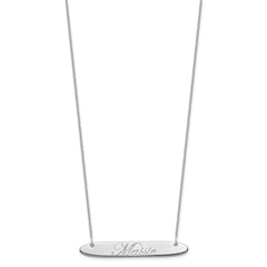 10k White Gold Medium Oblong EDWARDIAN SCRIPT Bar Necklace