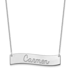 10k White Gold Medium ALWAYS IN MY HEART Curved Bar Necklace