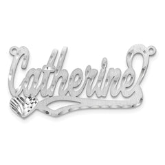 Sterling Silver/Rhodium-plated Satin Diamond-cut Heart Name Plate - 4