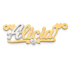 14k Two-tone 3D with Hearts Diamond Name Plate - 2