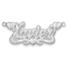 10k White Gold 3D Satin Diamond-cut Hearts Name Plate