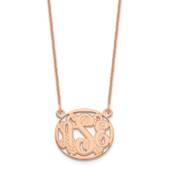14k Rose Gold Etched Oval Monogram Necklace
