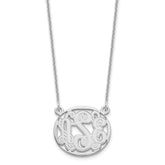 10k White Gold Etched Oval Monogram Necklace