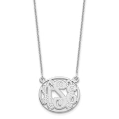 14k White Gold Etched Oval Monogram Necklace