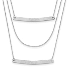 14k White Gold Brushed 3 Chain 2 Bar Necklace