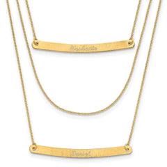 14k Yellow Gold Brushed 3 Chain 2 Bar Necklace