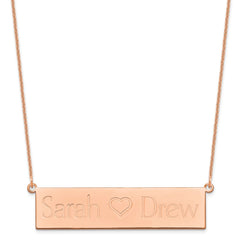 14k Rose Gold Brushed 2 Names and Heart Bar Necklace