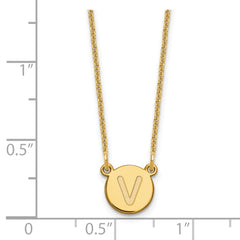 14KY Tiny Circle Block Letter V Initial Necklace