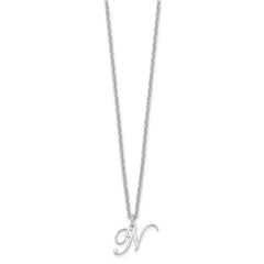 Sterling Silver Rhodium-plated Letter N Initial Necklace
