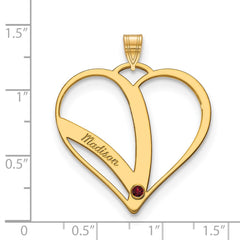 10k Yellow Gold One Name w/Birthstone w/14k Bezel Cut Out Heart Pendant