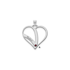 14kw 1 Name w/Birthstone w/18k Rhod-plated Bezel Cut Out Heart Pendant