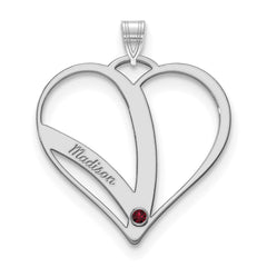 14kw 1 Name w/Birthstone w/18k Rhod-plated Bezel Cut Out Heart Pendant