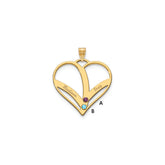 14KY 2-Name w/Birthstones w/14k Bezel Cut Out Heart Pendant