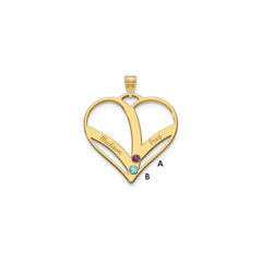 14KY 2-Name w/Birthstones w/14k Bezel Cut Out Heart Pendant