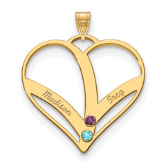 14KY 2-Name w/Birthstones w/14k Bezel Cut Out Heart Pendant