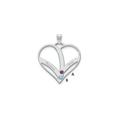 14KW 2-Name w/Birthstones w/18k Rhod-plated Bezel Cut Out Heart Pendant