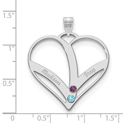 14KW 2-Name w/Birthstones w/18k Rhod-plated Bezel Cut Out Heart Pendant