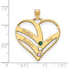 14KY 3-Name w/Birthstones w/14k Bezel Cut Out Heart Pendant