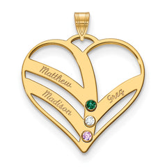 14KY 3-Name w/Birthstones w/14k Bezel Cut Out Heart Pendant