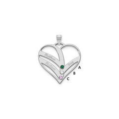 10KW 3-Name w/Birthstones w/14k Bezel Cut Out Heart Pendant