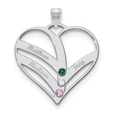 14KW 3-Name w/Birthstones w/18k Rhod-plated Bezel Cut Out Heart Pendant