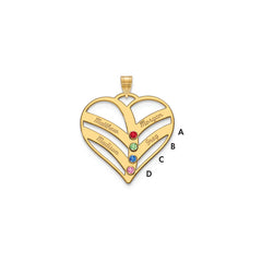 14KY 4-Name w/Birthstones w/14k Bezel Cut Out Heart Pendant