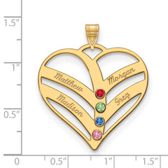 14KY 4-Name w/Birthstones w/14k Bezel Cut Out Heart Pendant