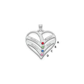 14KW 4-Name w/Birthstones w/18k Rhod-plated Bezel Cut Out Heart Pendant