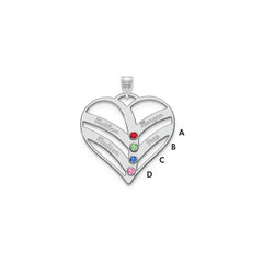 14KW 4-Name w/Birthstones w/18k Rhod-plated Bezel Cut Out Heart Pendant