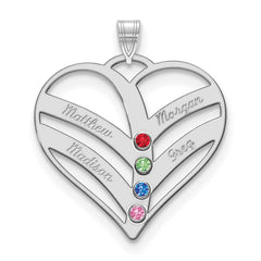 14KW 4-Name w/Birthstones w/18k Rhod-plated Bezel Cut Out Heart Pendant